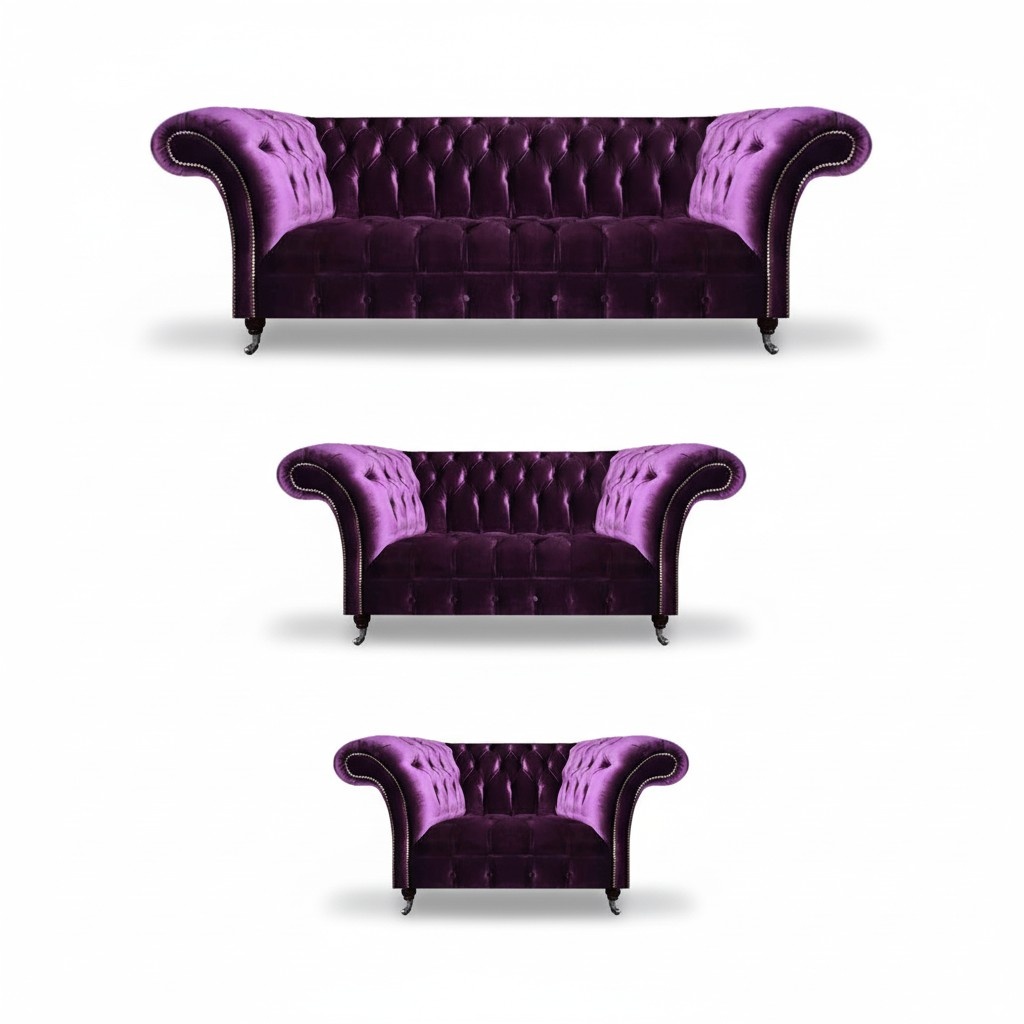 Designer Lila Chesterfield Set Living Room Couches Elegant Sofas 3-piece
