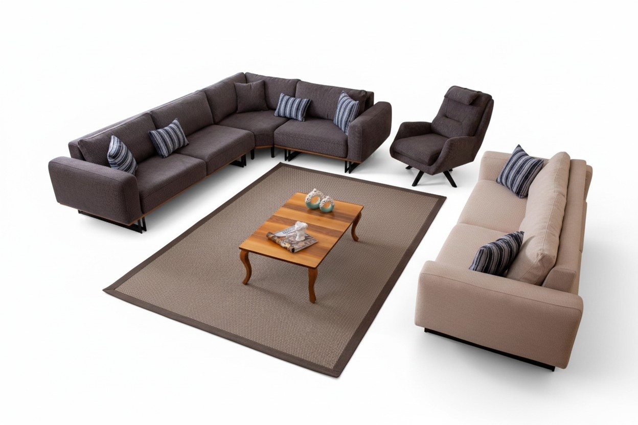 Designer living room set living area corner sofa L-shape 3 sofa armchairs 3-piece