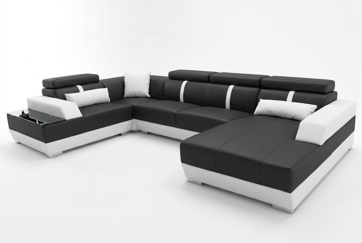 Designer living room sectional couch + USB sofa upholstered sofas new black leather sofa