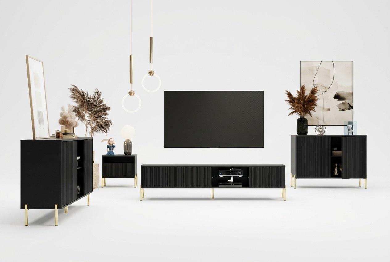 Designer Living Room Wall Unit TV Lowboard Furniture Sideboard Side Table Set