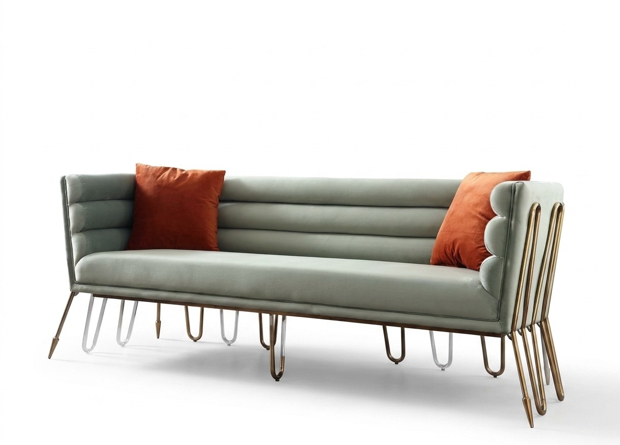 Designer Metal Three Seater Couch Sofa Upholstery Seat 3pcs Leather Fabric Design Sofas