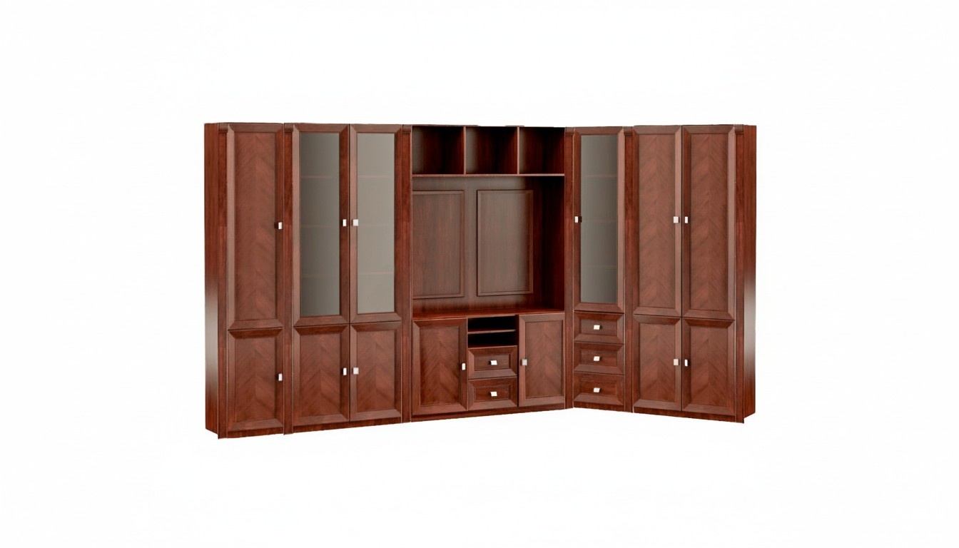 Designer Corner Cabinet Brown Wood Furniture L-Shape Sturdy Wardrobe