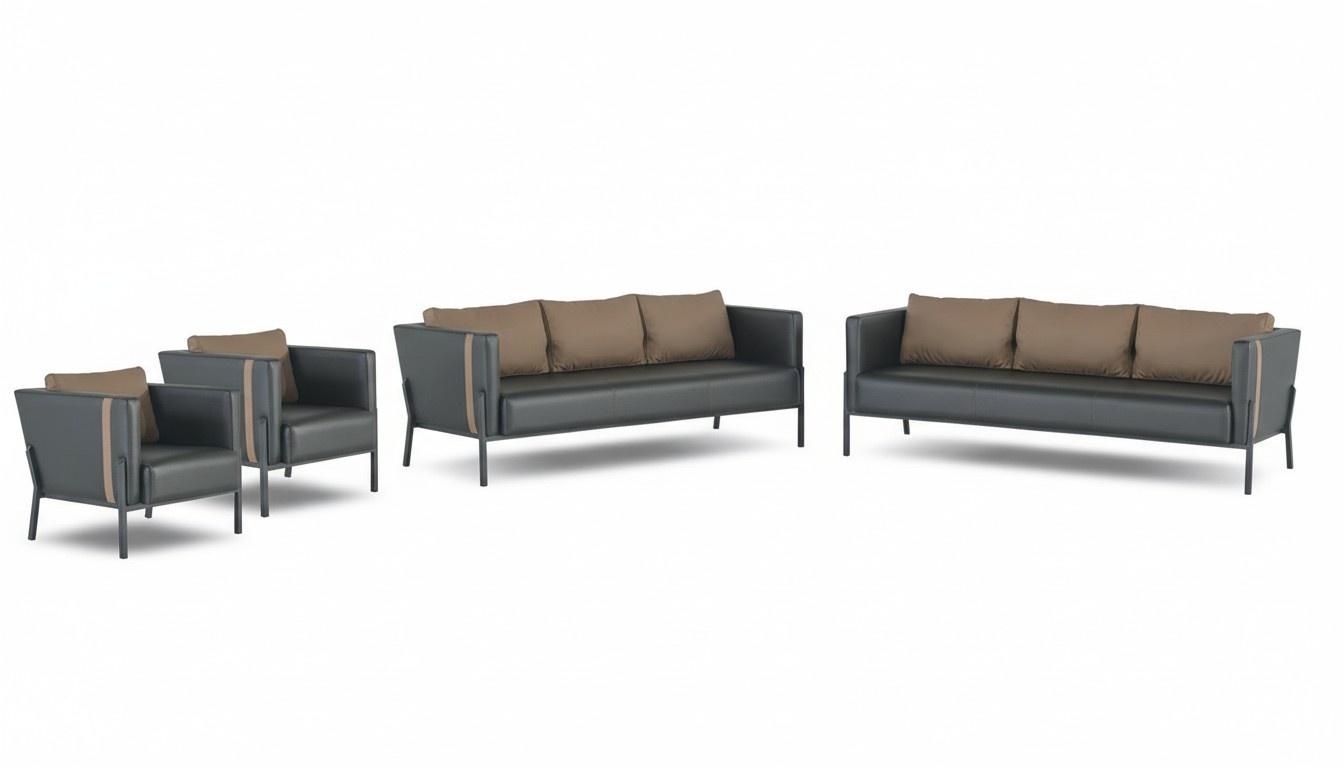 Designer office furniture luxurious 2x 3-seater elegant 2x leather armchairs 4-piece set