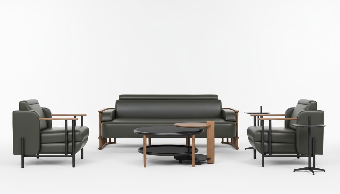 Designer Office Work Room Set Black Modern Complete Leather Set Furniture 5-piece New