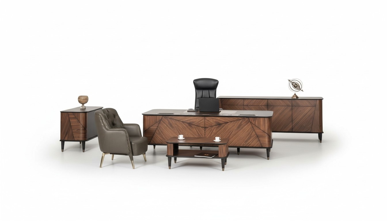 Designer office work room set desk chair complete set furniture 5 pieces new