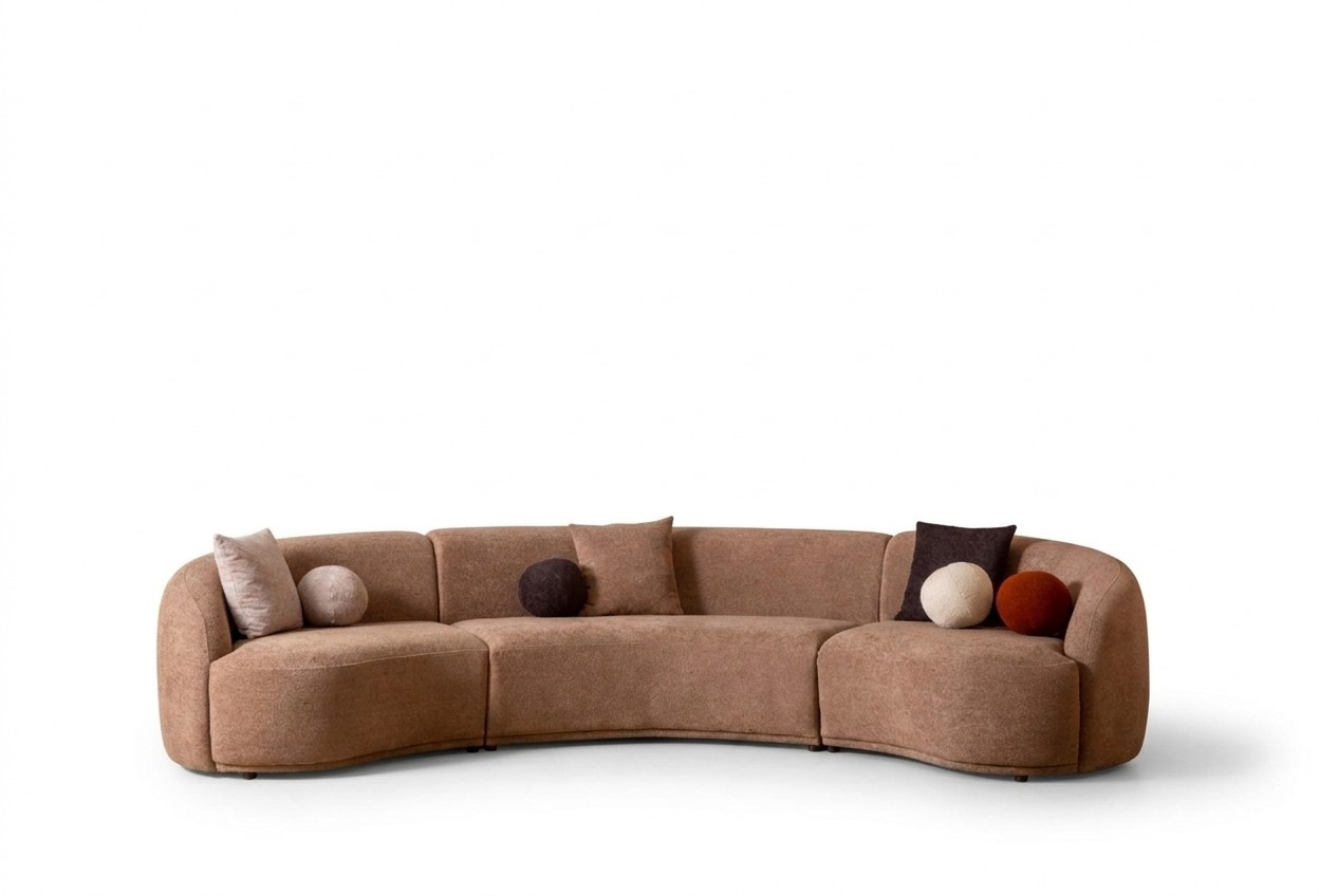 Designer round sofa brown corner set modern furniture living room luxury couches