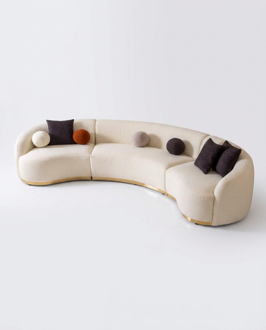 Designer round sofa White corner set Modern furniture in luxury living room