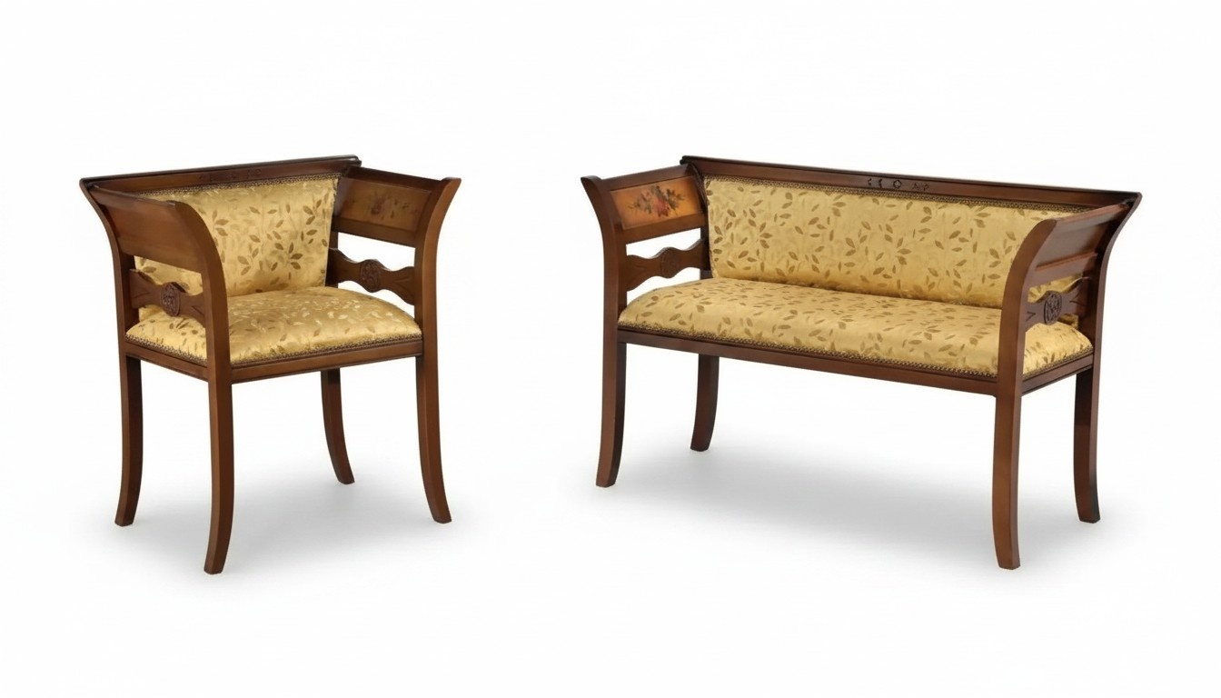 Designer seating set upholstered bench luxury seating furniture fabric chair 2 + 1 seat
