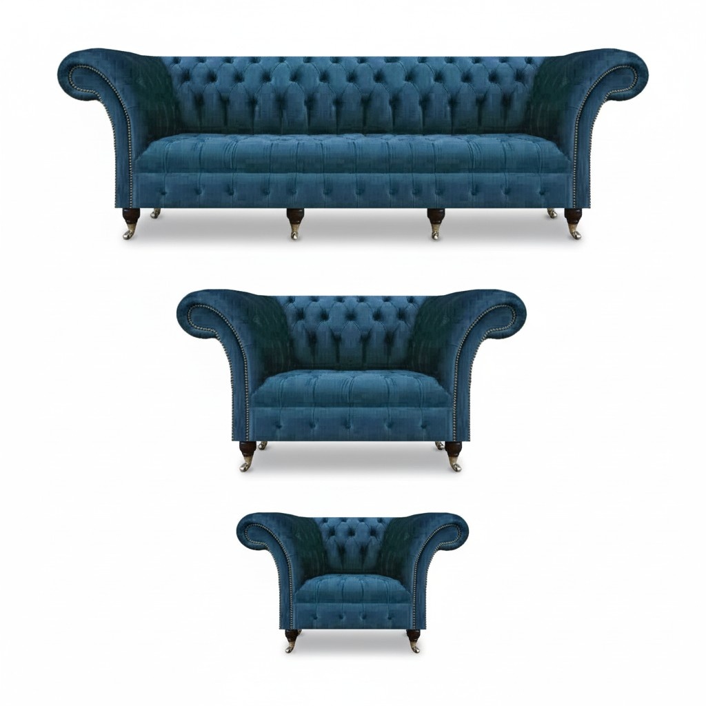 Designer set 3 pieces modern 2x sofa set armchair modern seating furniture Chesterfield