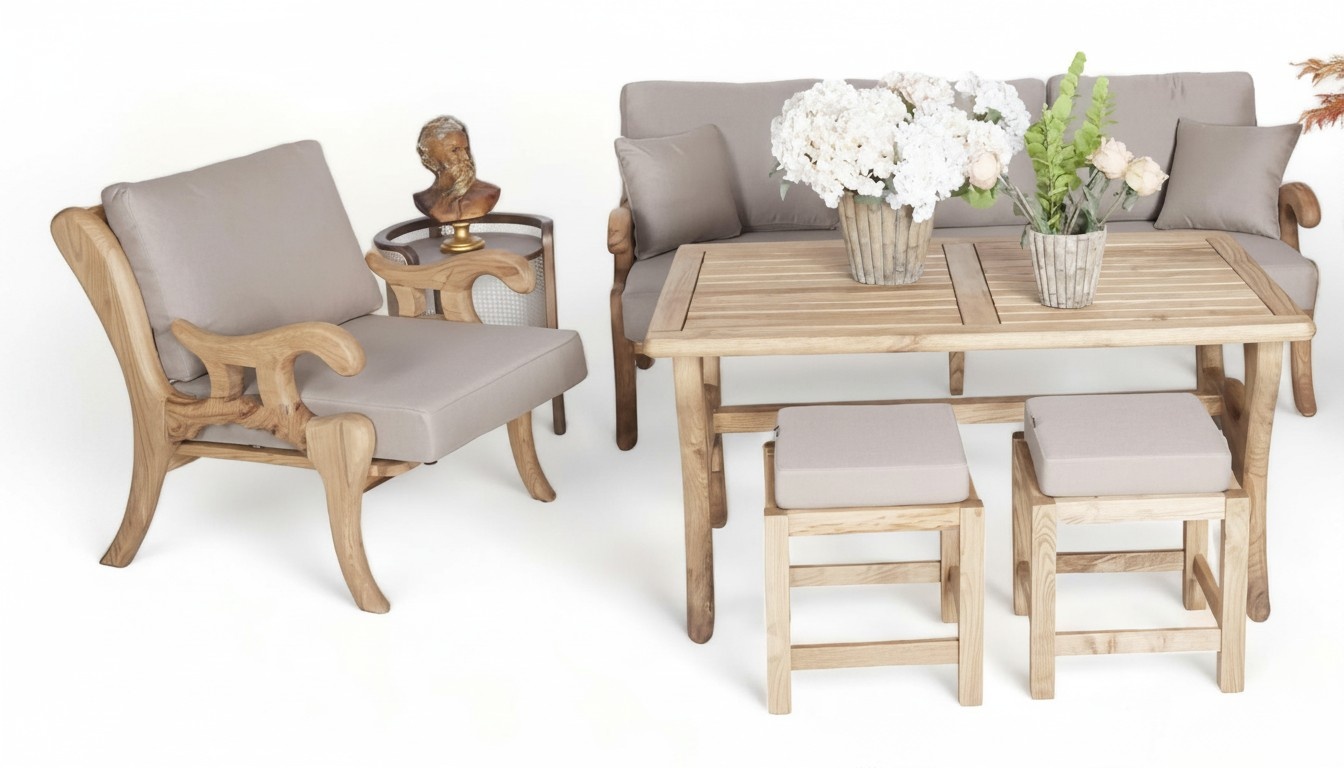 Designer Set 5-piece sofa set 3+1 seating garden furniture dining table 2x stools