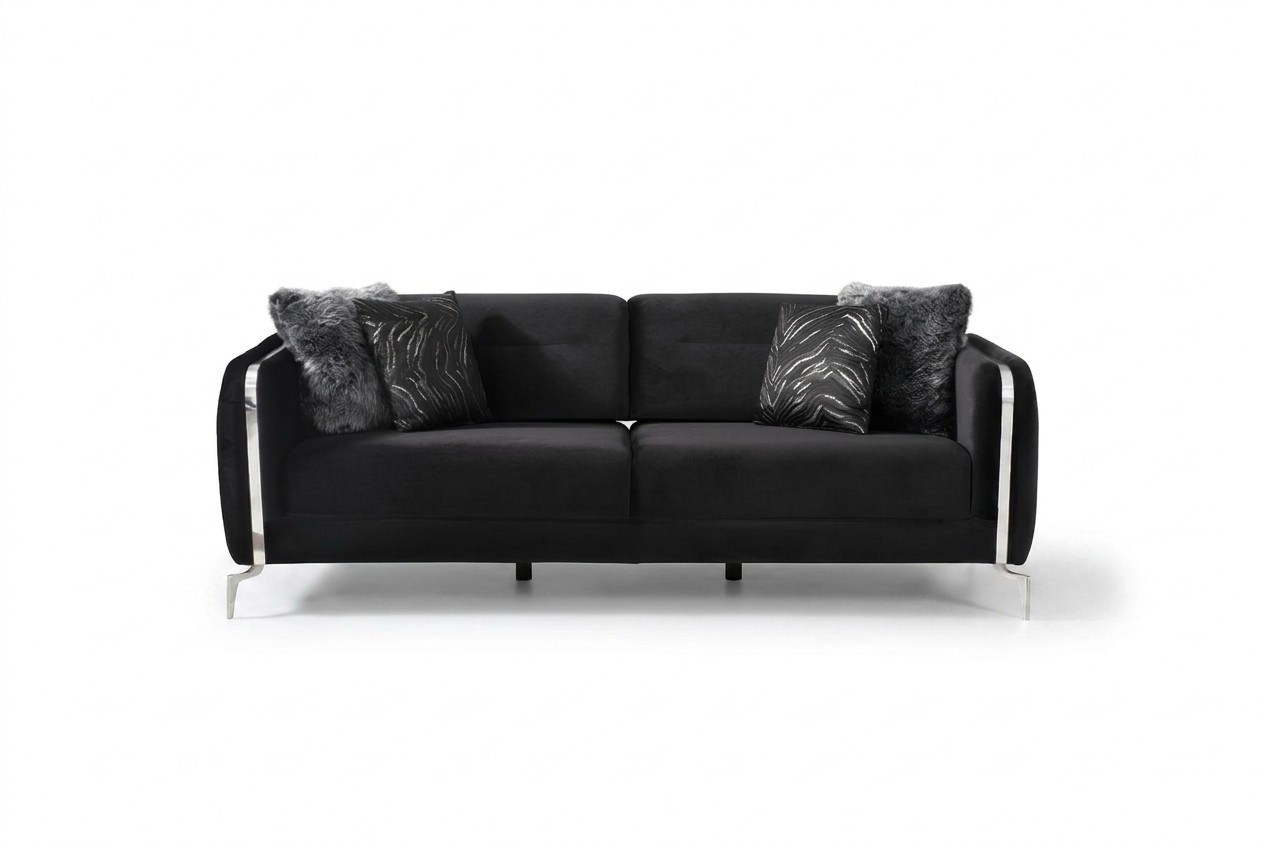 Designer sofa 3 seater big couch upholstered sofas design black velvet furniture