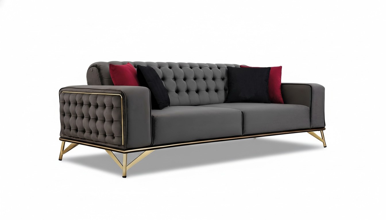 Designer Sofa 3 Seater Chesterfield Couch Upholstered Sofas Design Brown