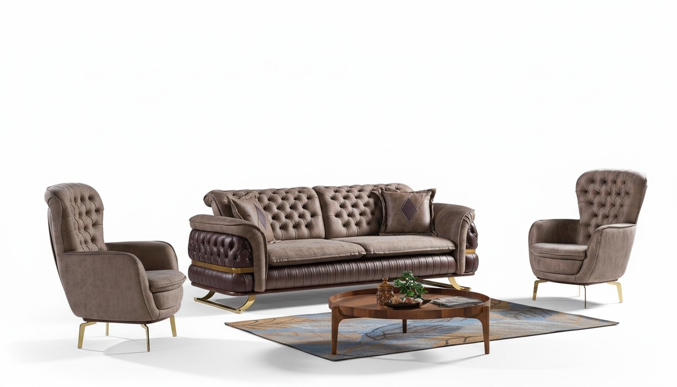 Designer sofa set 3+3+1 seater couch seating set Chesterfield
