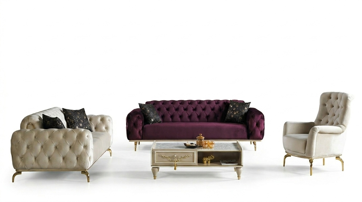 Designer sofa set 3+3+1 seater Chesterfield couch seating set