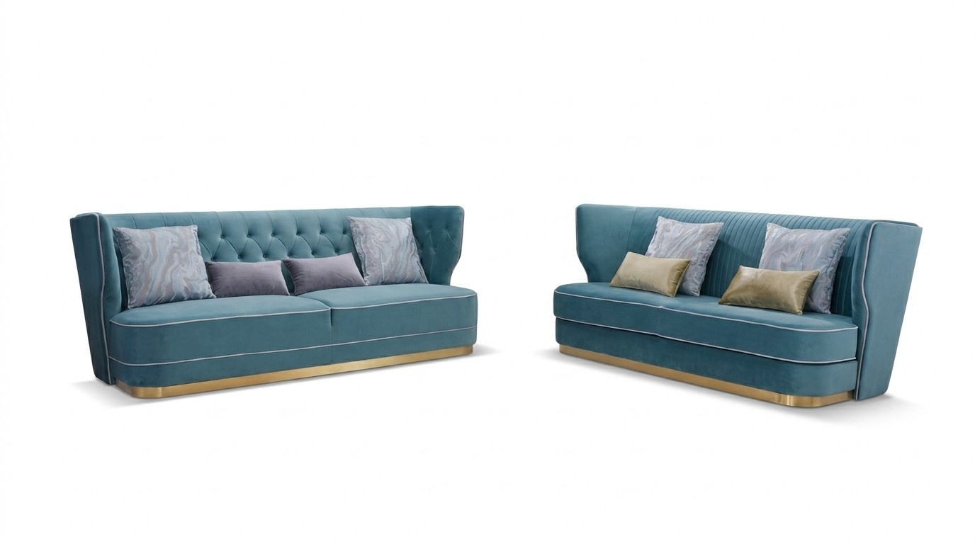 Designer Sofa Set 3+3 Seater Couch Upholstery Set Group Metal Velvet