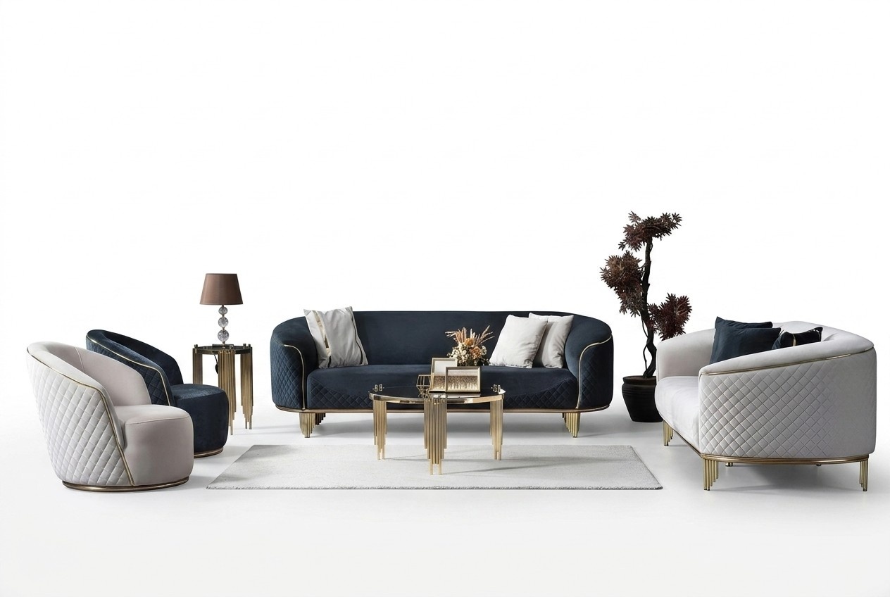 Designer sofa set 4 pieces living room sofas 3 seat couch armchair modern design