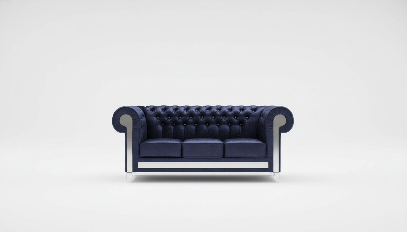 Chesterfield Sofa Set 3+2 Seaters Blue Premium Faux Leather Upholstered Reflection Elements New
