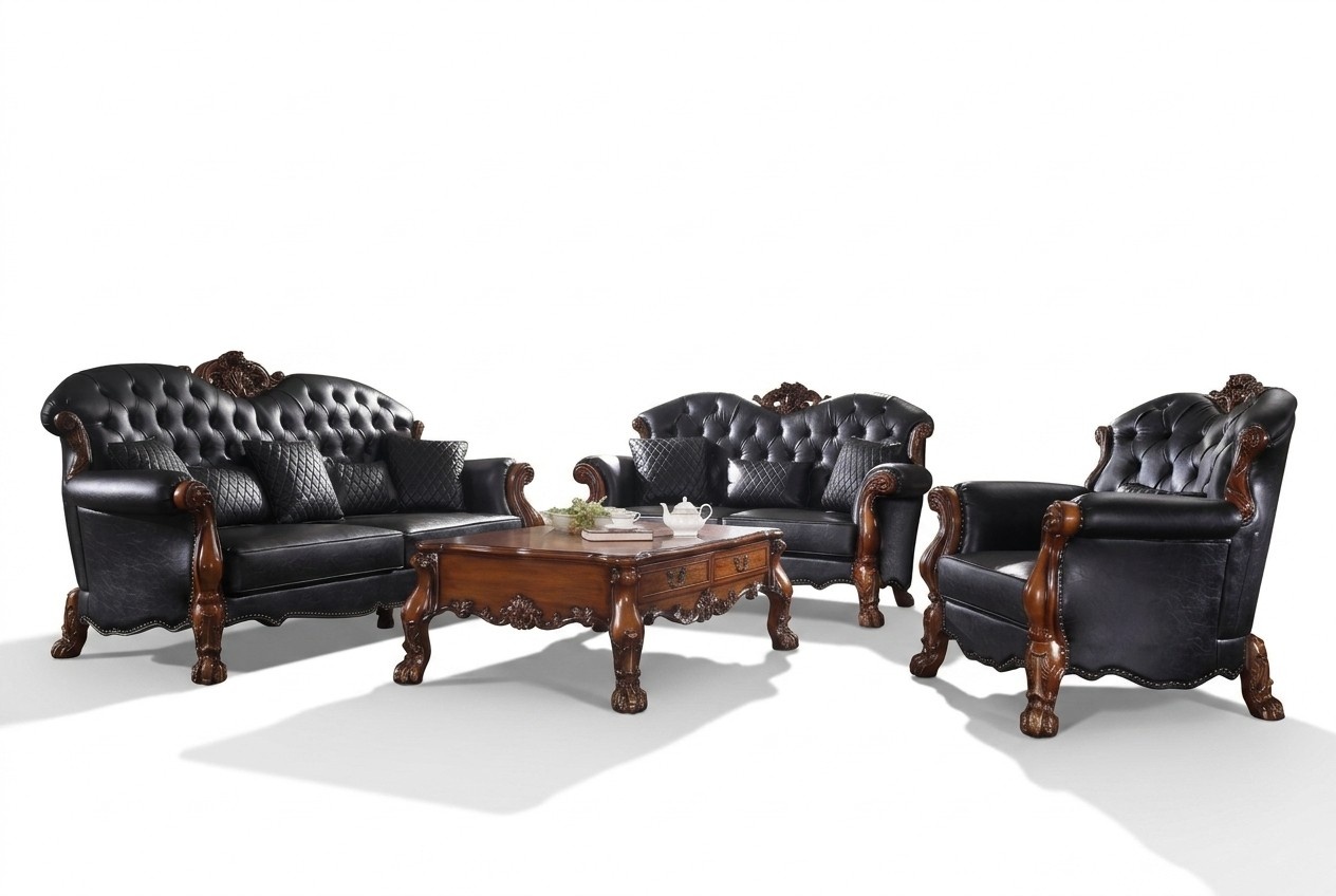 Designer sofa set 3+2+1 seater sofa couch leather set upholstery set wood