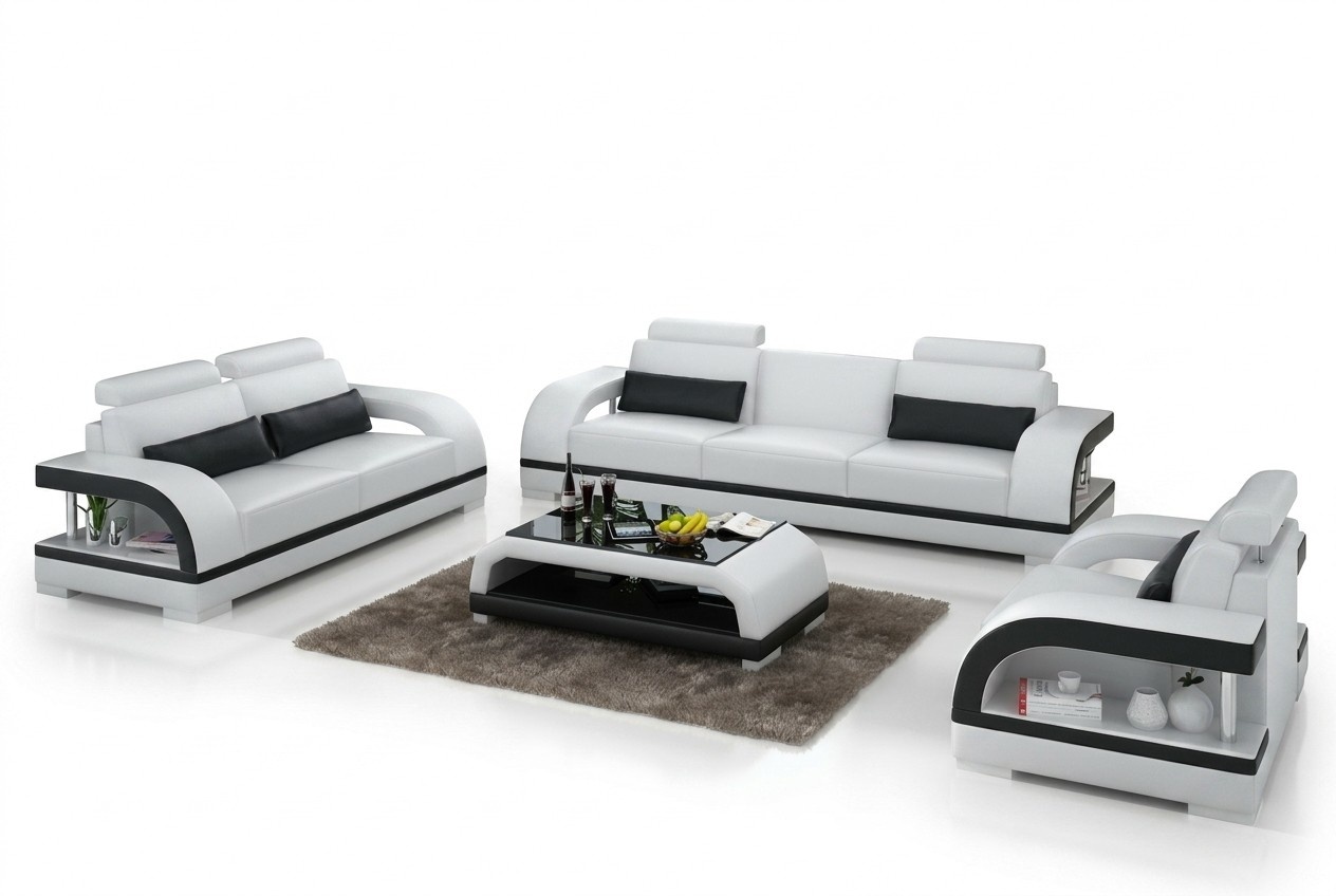Designer sofa set leather sofa set 3+2+1 sofa couch new Citadel white