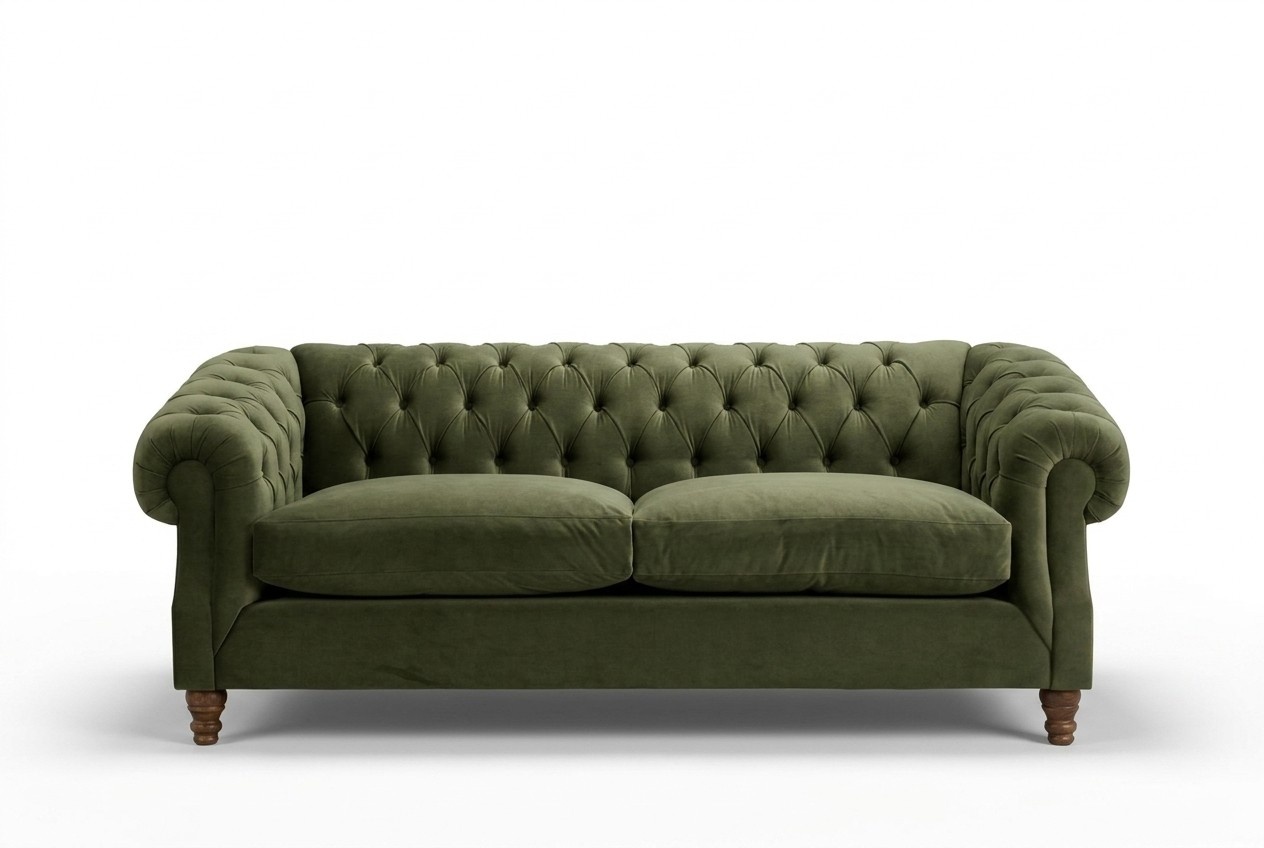 Green Sofa Chesterfield Classic 3-Seater Padded Seat Real Wood Frame Premium Living Room Couch