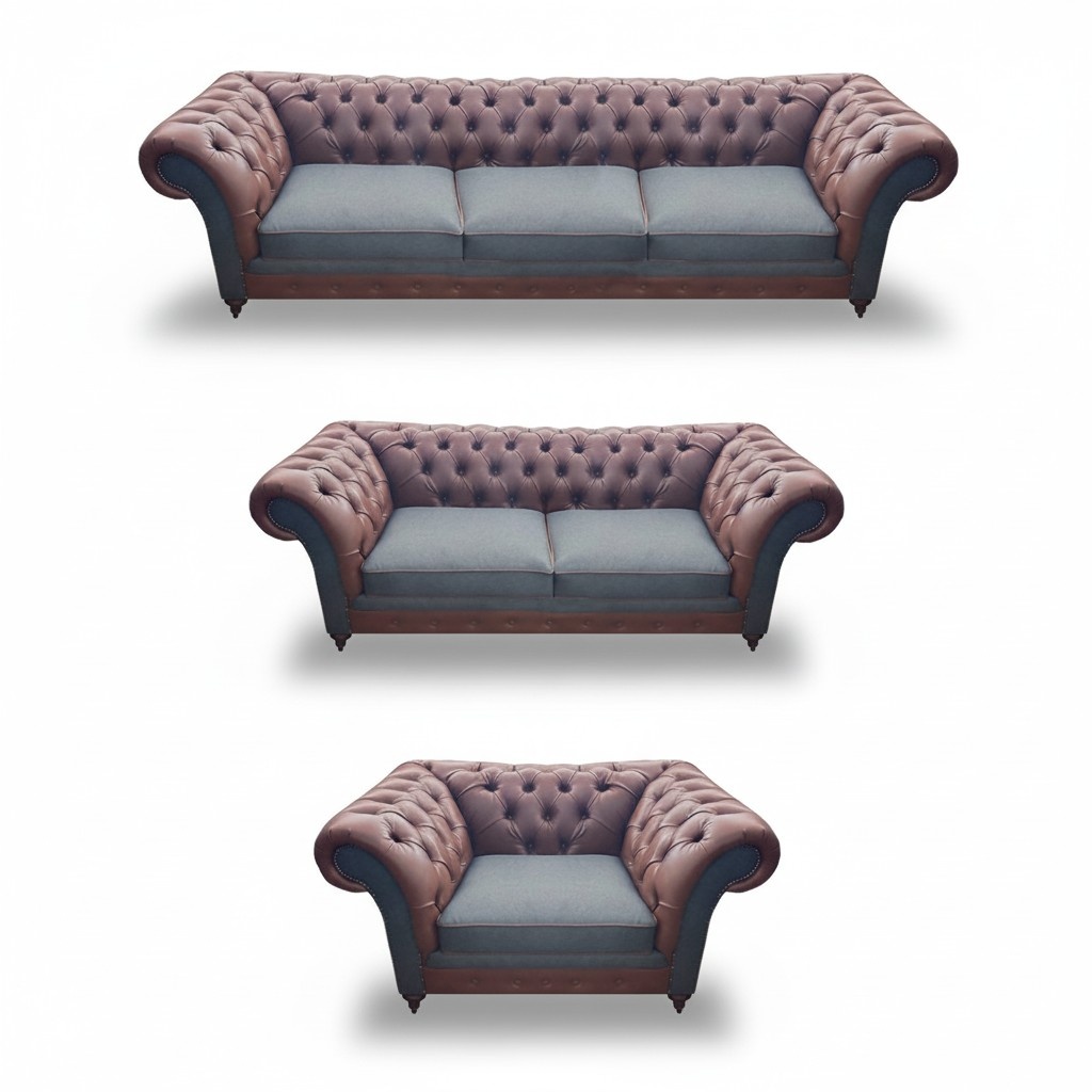 Designer sofas couches complete 3-piece living room Chesterfield armchair couch