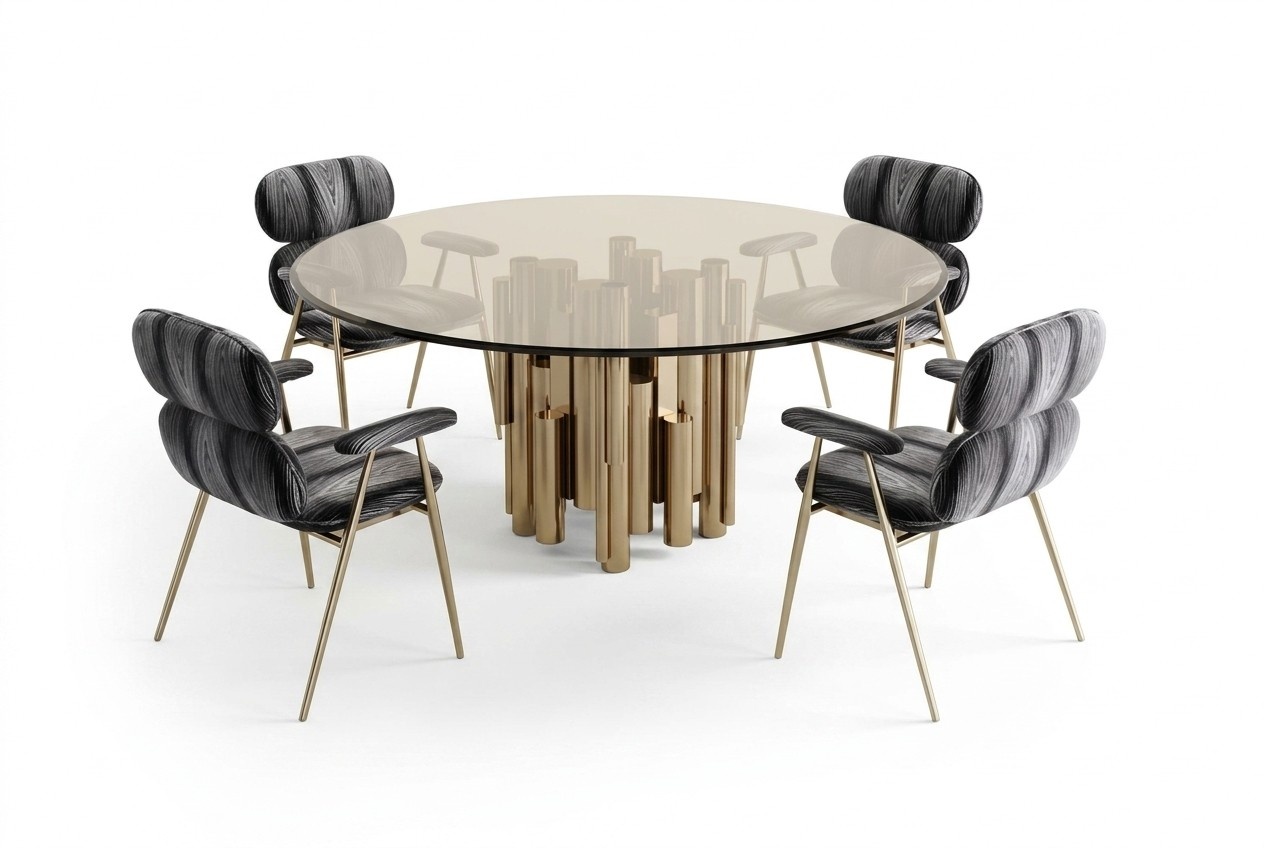 Designer table Golden dining room table Round glass table Luxury