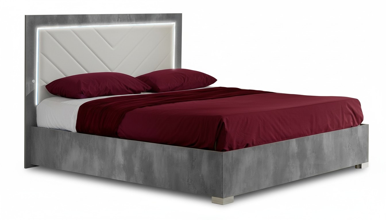 Modern style designer massive leather double bed made of real wooden frame with LED light