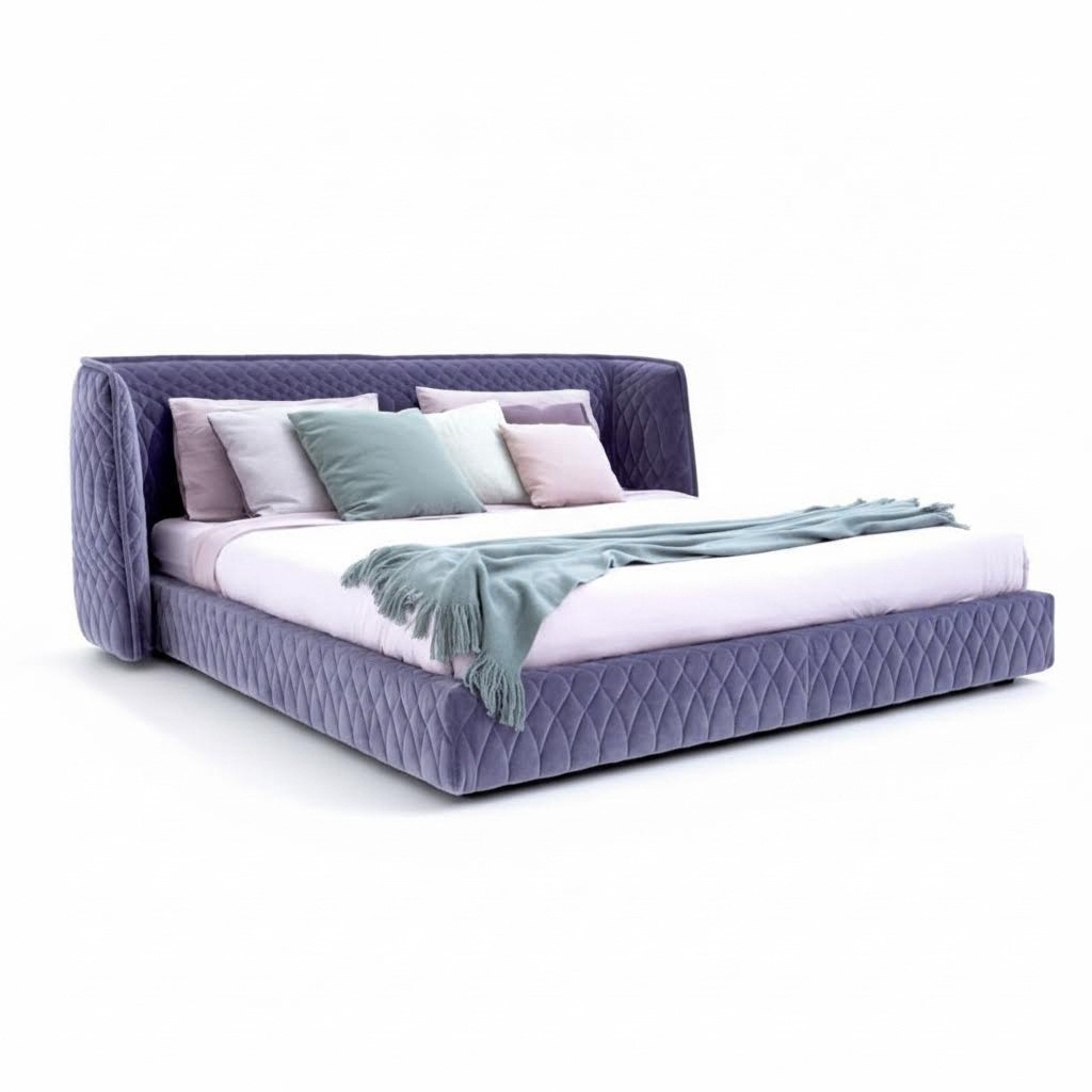 Designer Upholstered Bed Velvet Luxury Modern Blue Double Bed Headboard Elegant