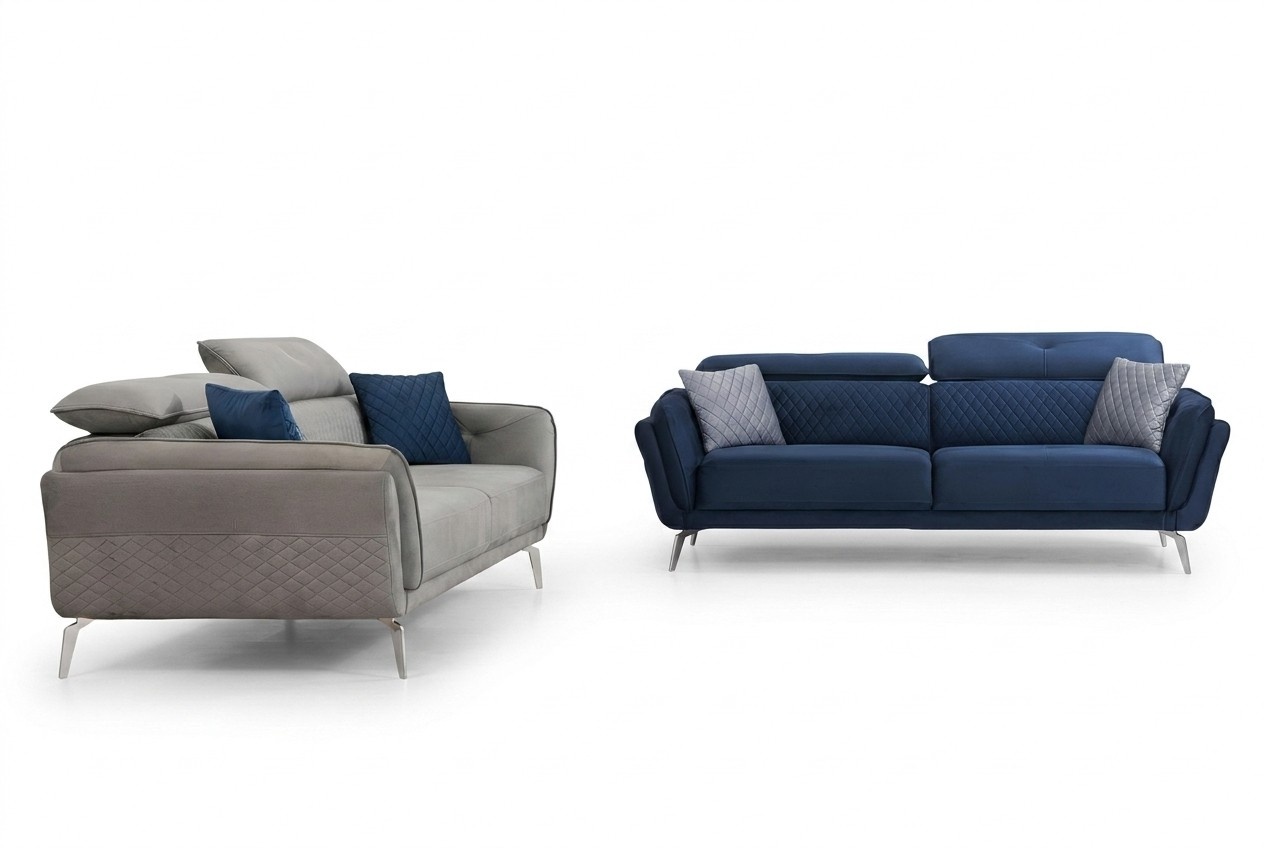 Designer upholstered sofa set blue-gray fabric sofas luxury 2x 3-seater
