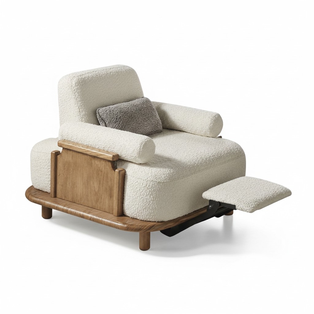 Designer White Armchair with Footrest Living Room Textile Single Luxury