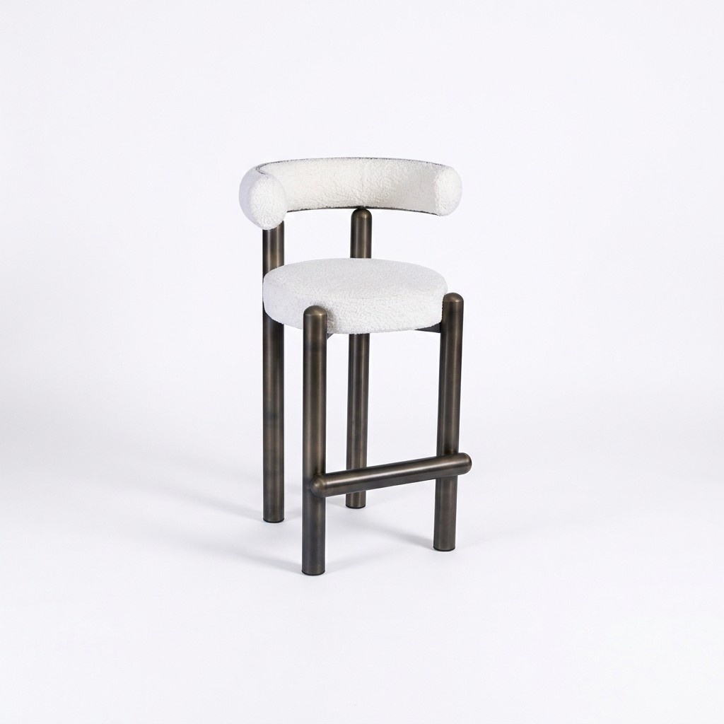 Designer White Bar Stool With Stainless Steel Feet Luxury Single Seater Bar Furniture