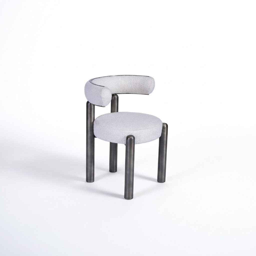 Designer white chair dining room chairs upholstery textile single-seater metal feet