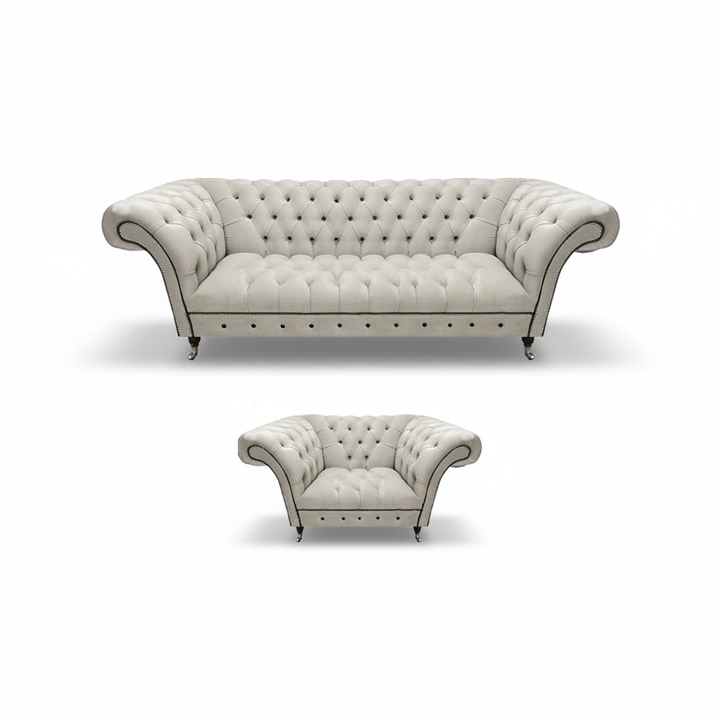 Designer White Chesterfield Fabric Lounge Set Modern Seating Furniture Luxury Set
