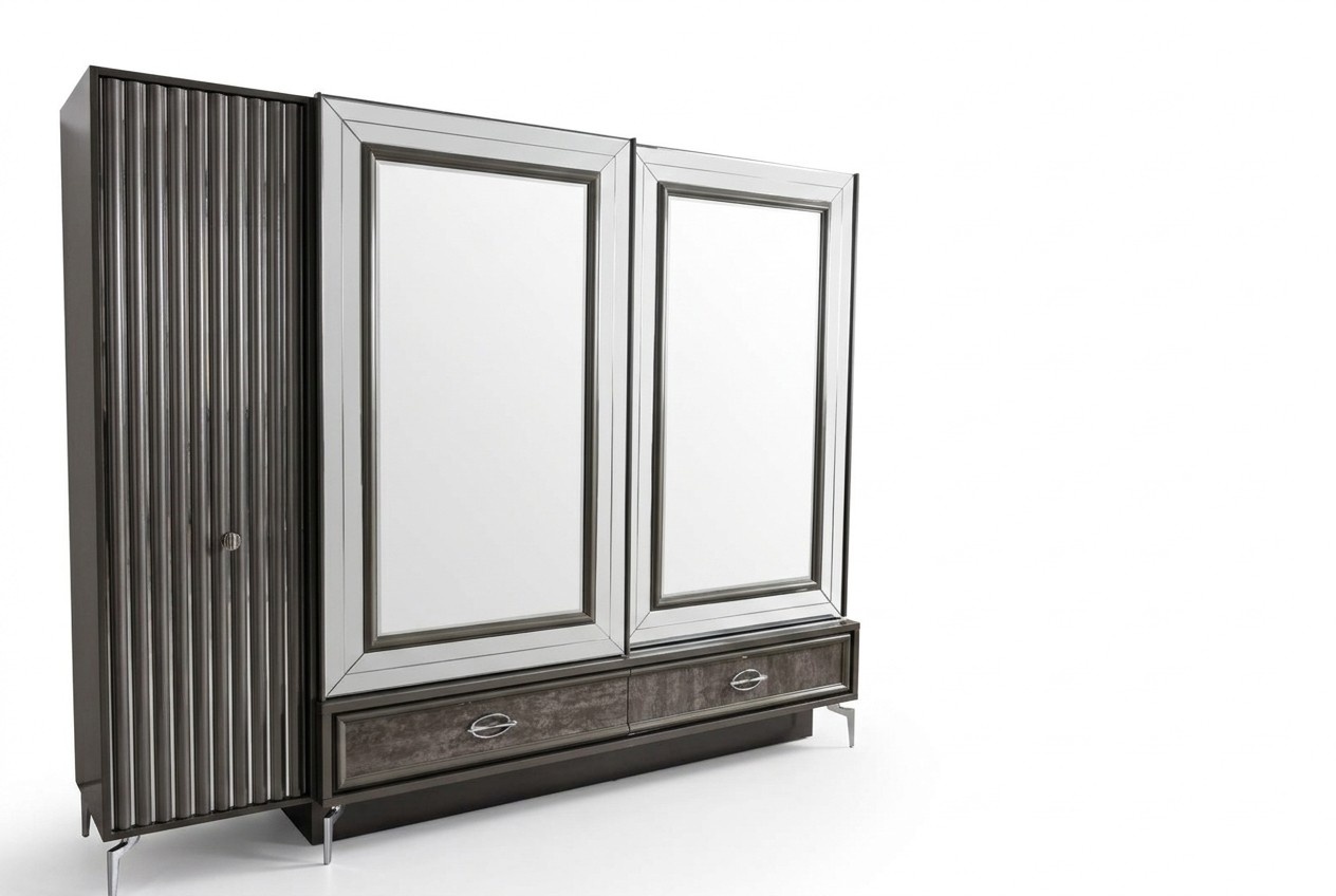 Designer wooden wardrobe with mirrored doors and drawers Bedroom
