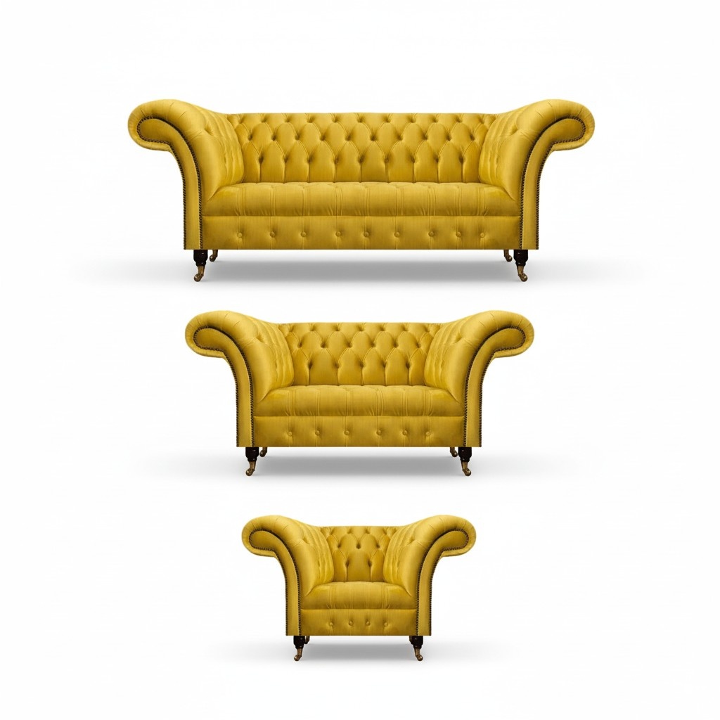 Designer Yellow Chesterfield Sofas Modern Living Room Seating Couches 3-piece