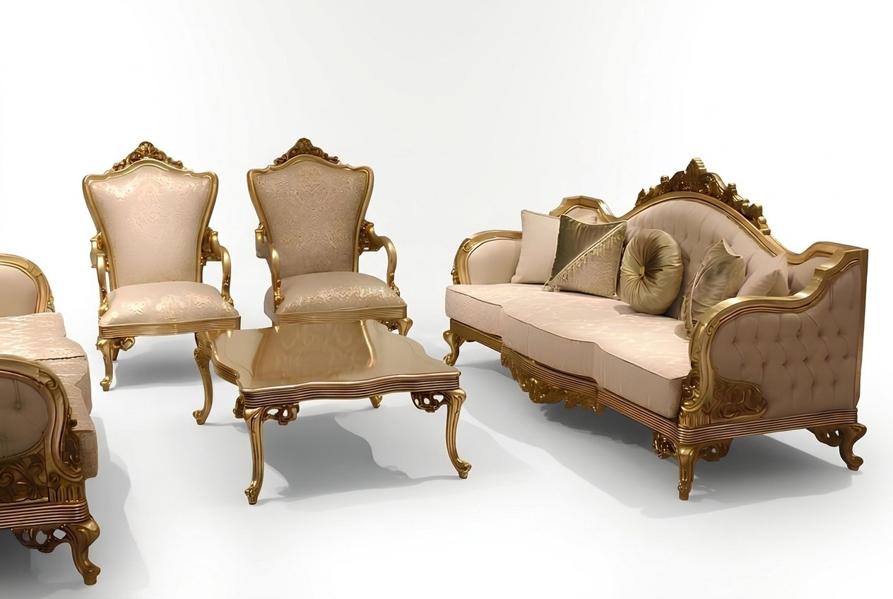 Designer Sofa Set 3+3+1 Seater Couch Upholstery Seating Set Classic Set