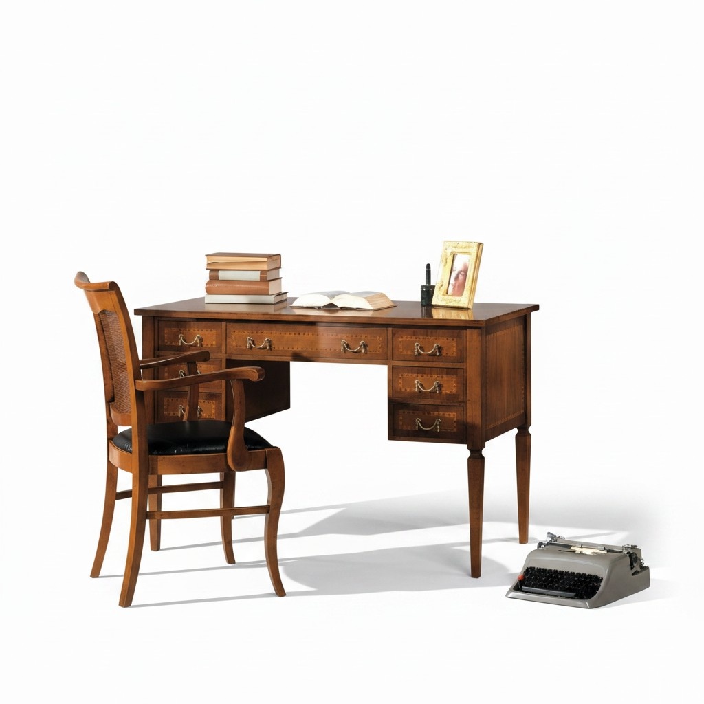 Wooden Desk and Chair with Armrests Bookcase Office Furniture Design New