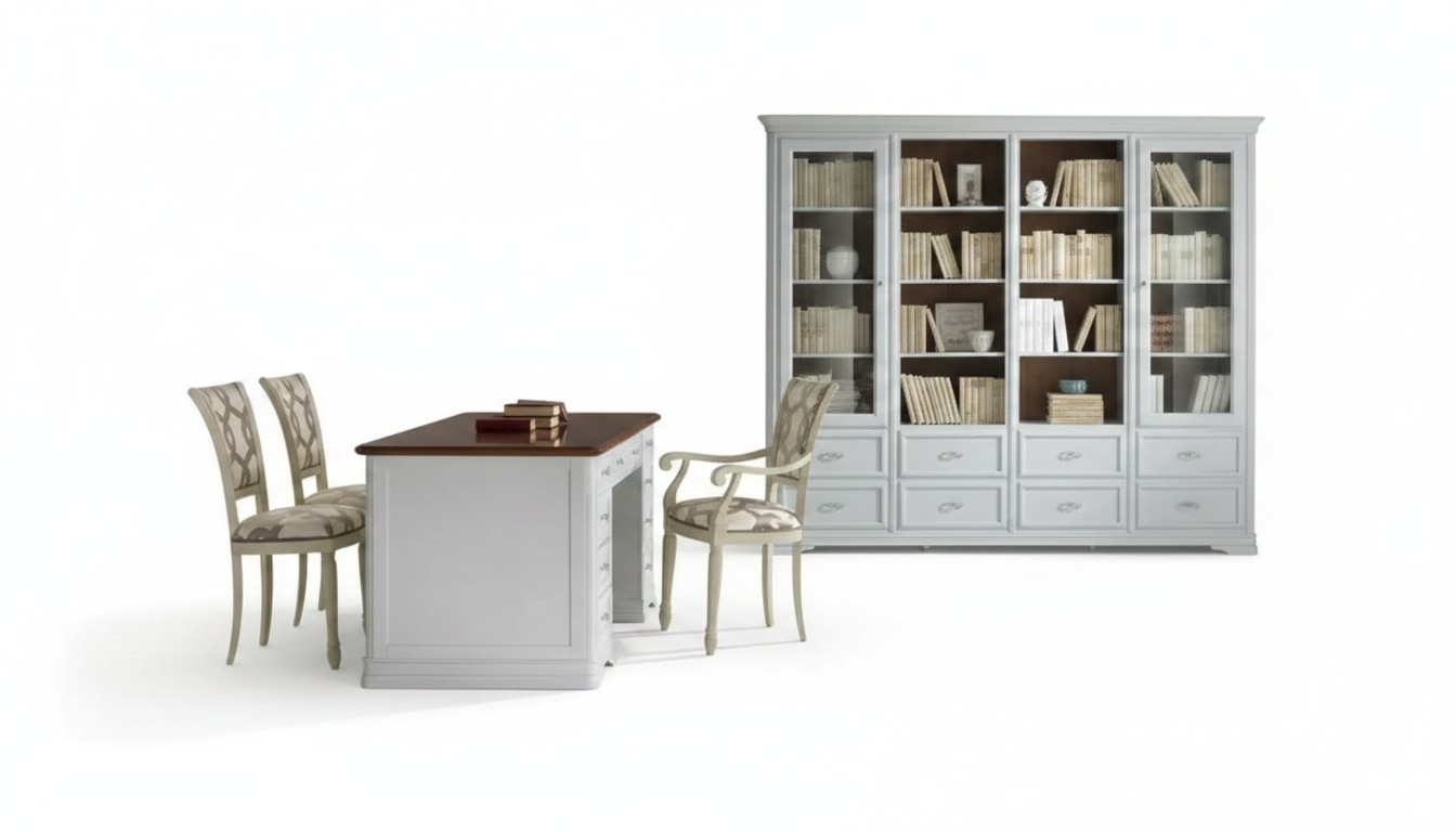 Desk Bookshelf 2x Chairs Shelf Wood Cabinet White Cupboard