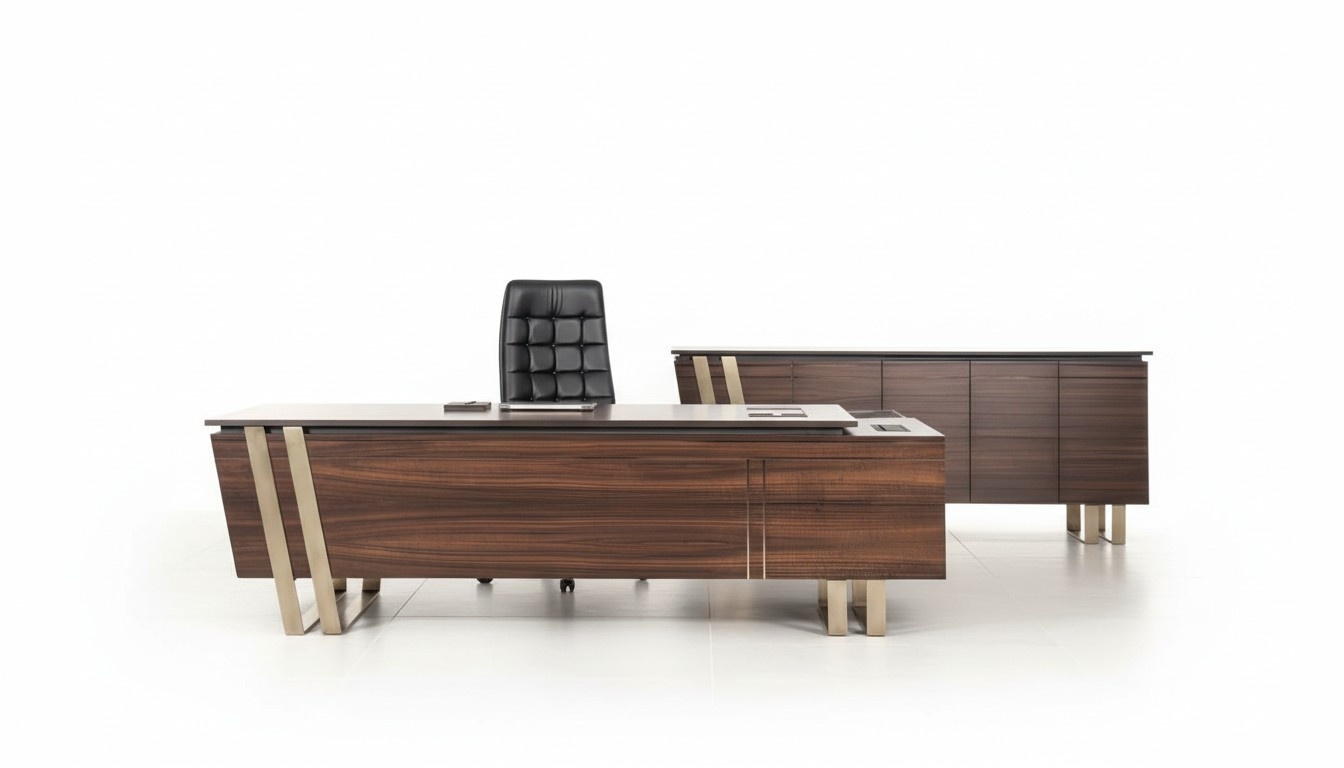 Desk Office Table Brown Stainless Steel Office Furniture Office Wood Modern Table