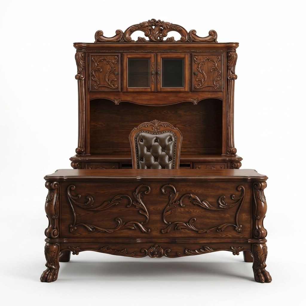 Desk Chair Computer Desk Designer Office Tables Baroque Rococo 3pcs Set