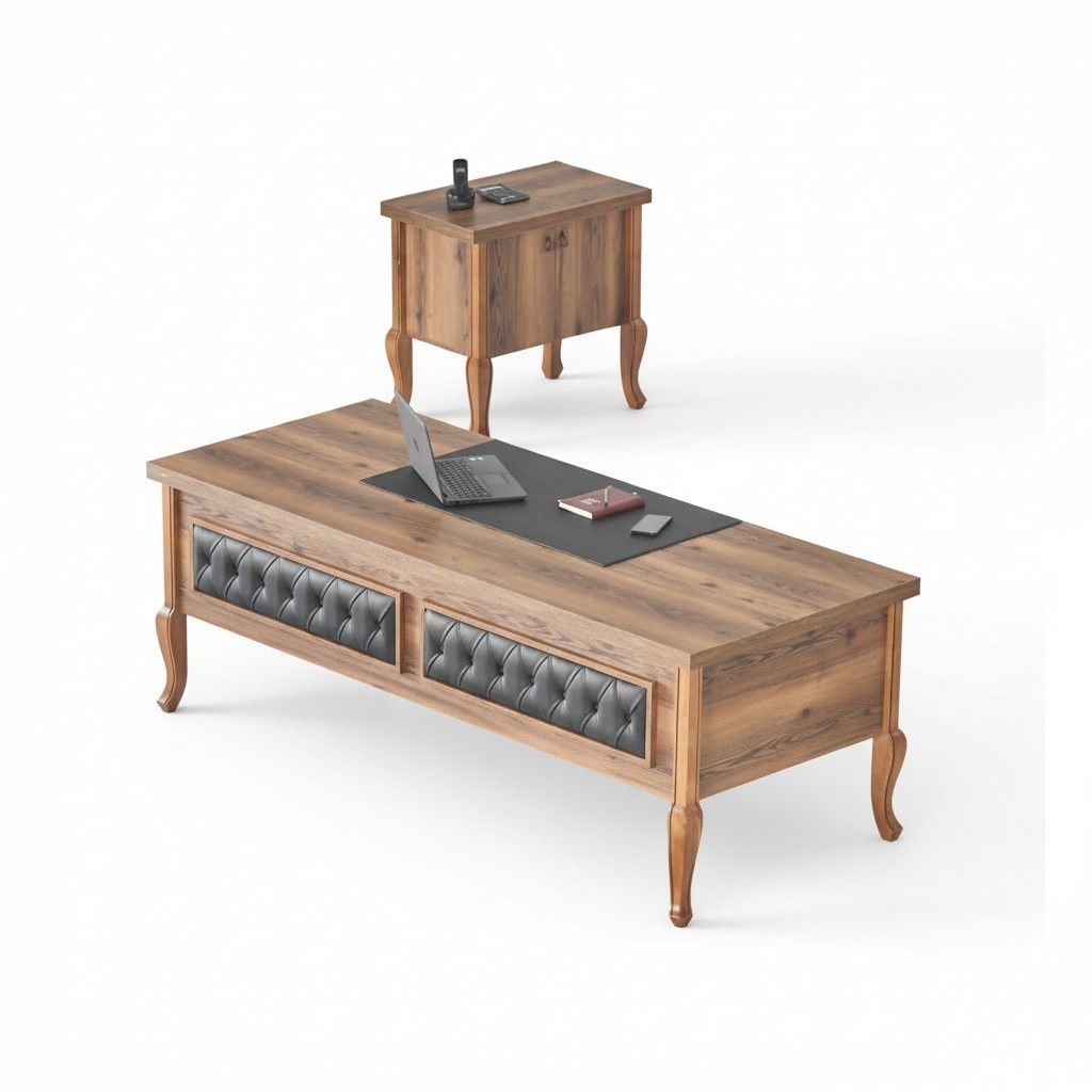 Desk chest of drawers storage brown classic natural home office set