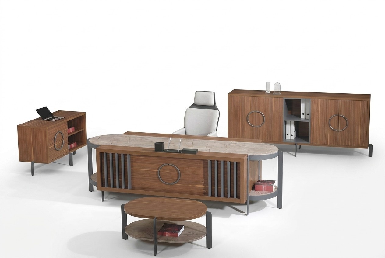 Office Desk Group Office Desk Set 4pcs Wood Brown Chest of Drawers Large