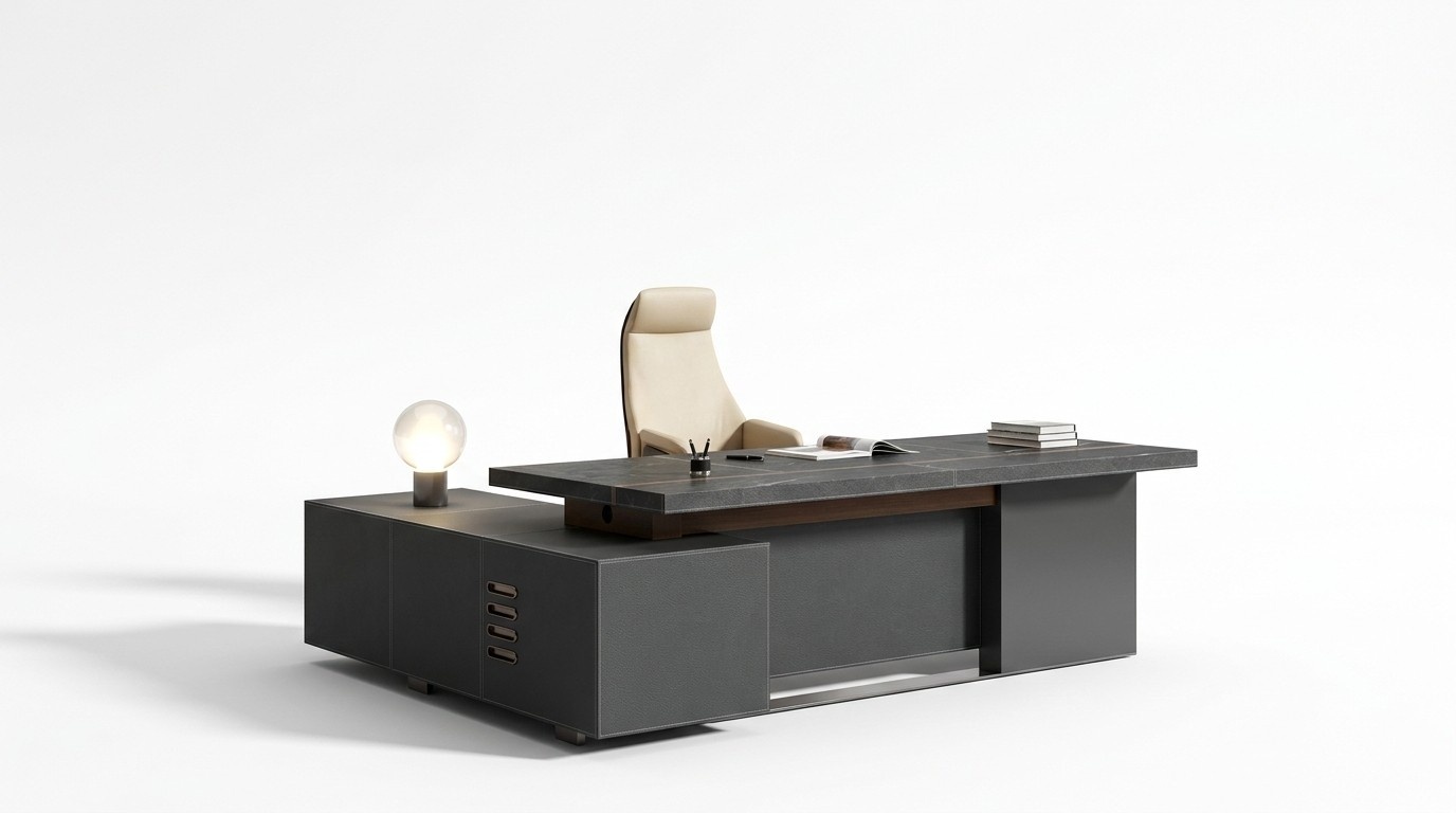 Desk leather office tables designer furnishings table furniture armchair set 2 pieces.