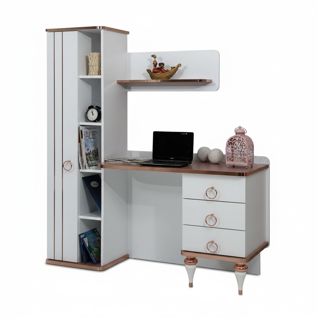 Modern desk design white shelves drawers elegant accents kids\' room