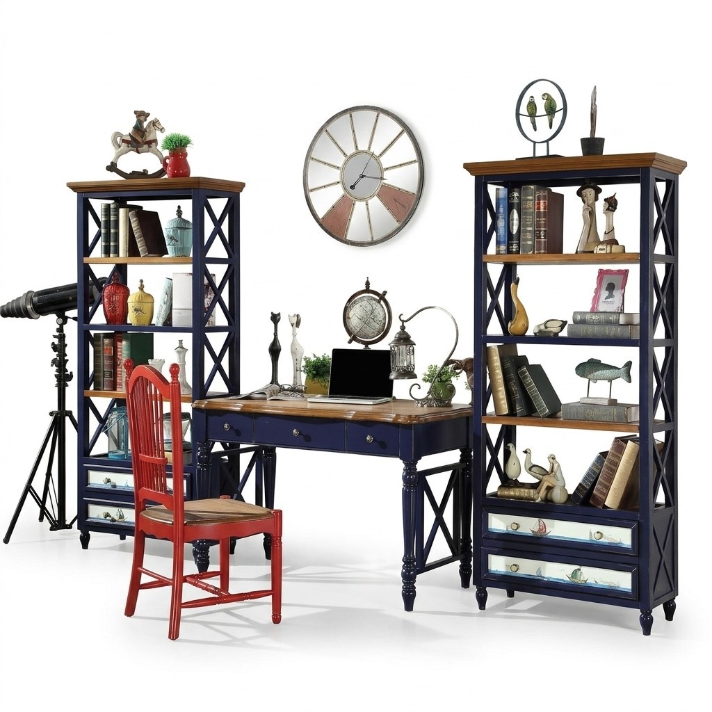 Desk office furnishings wood shelves office table dining table chair 4pcs