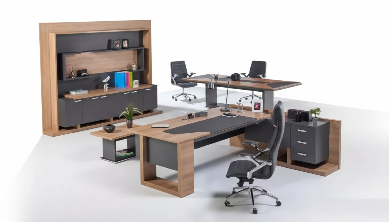 Desk Office furniture Corner desk Coffee table Filing cabinet 3-piece set