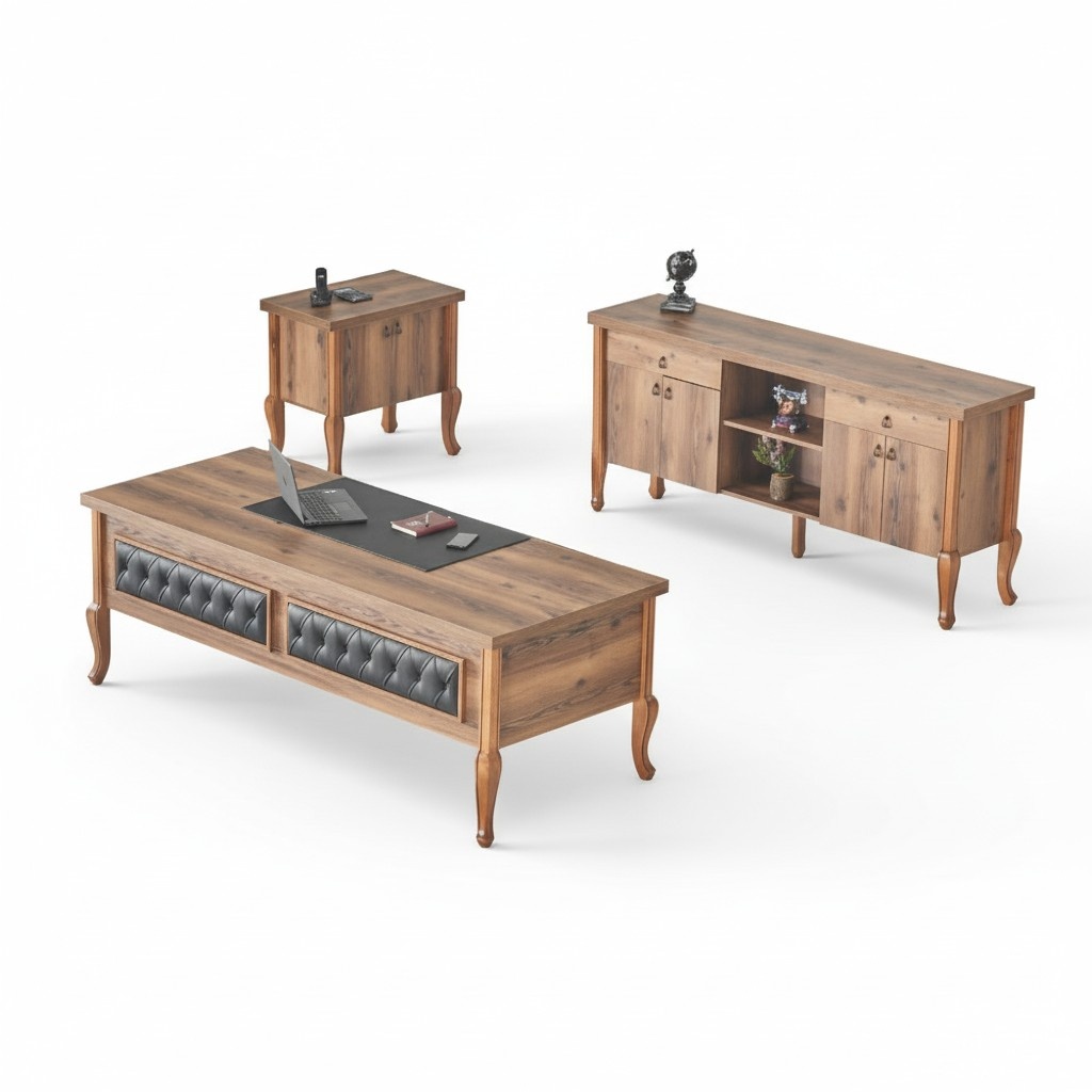 Desk Office Table Sideboard Chest of Drawers Office Furniture Classic Brown