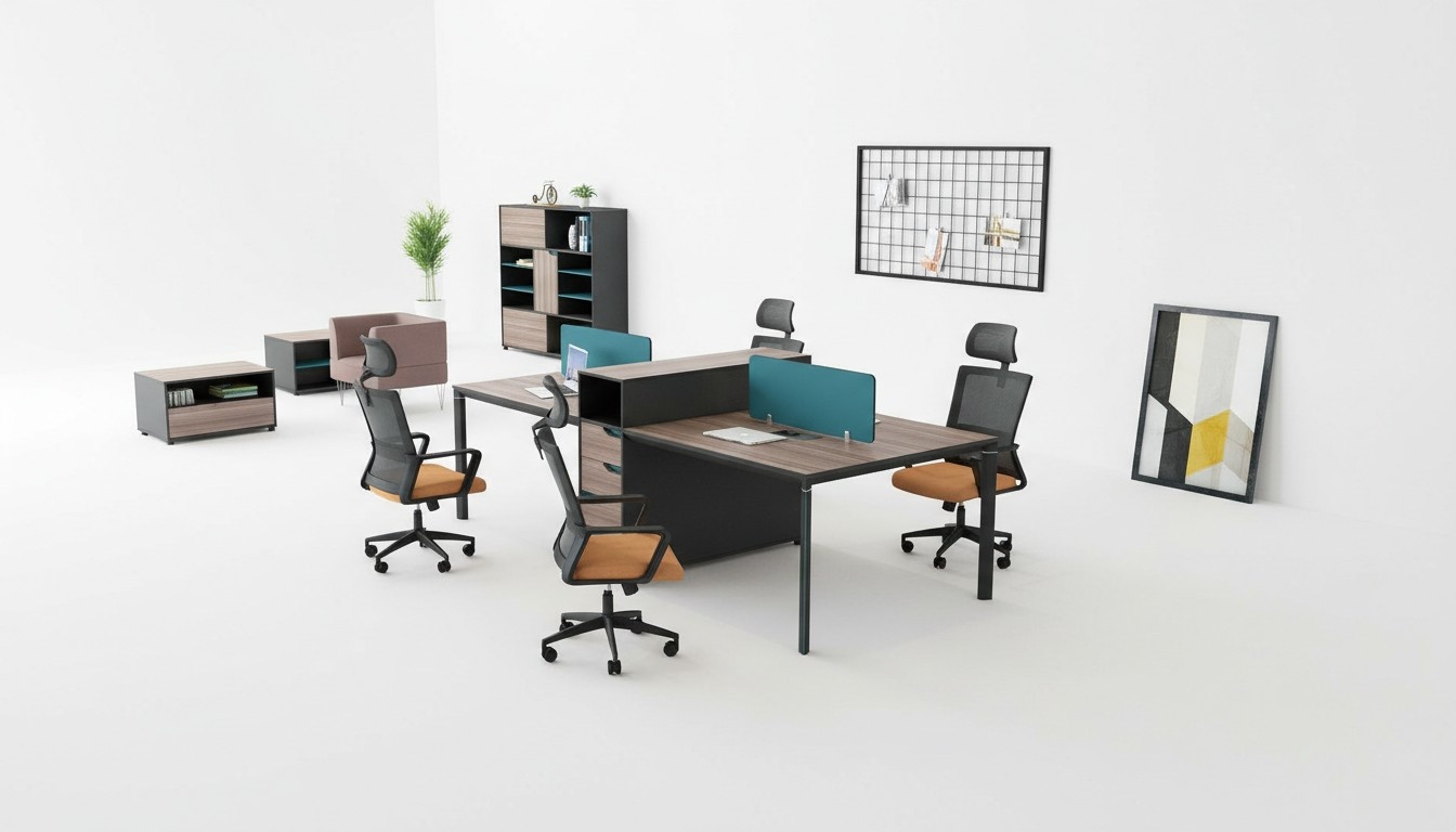 Desk workstation table 4 workstations counter wooden tables office furniture