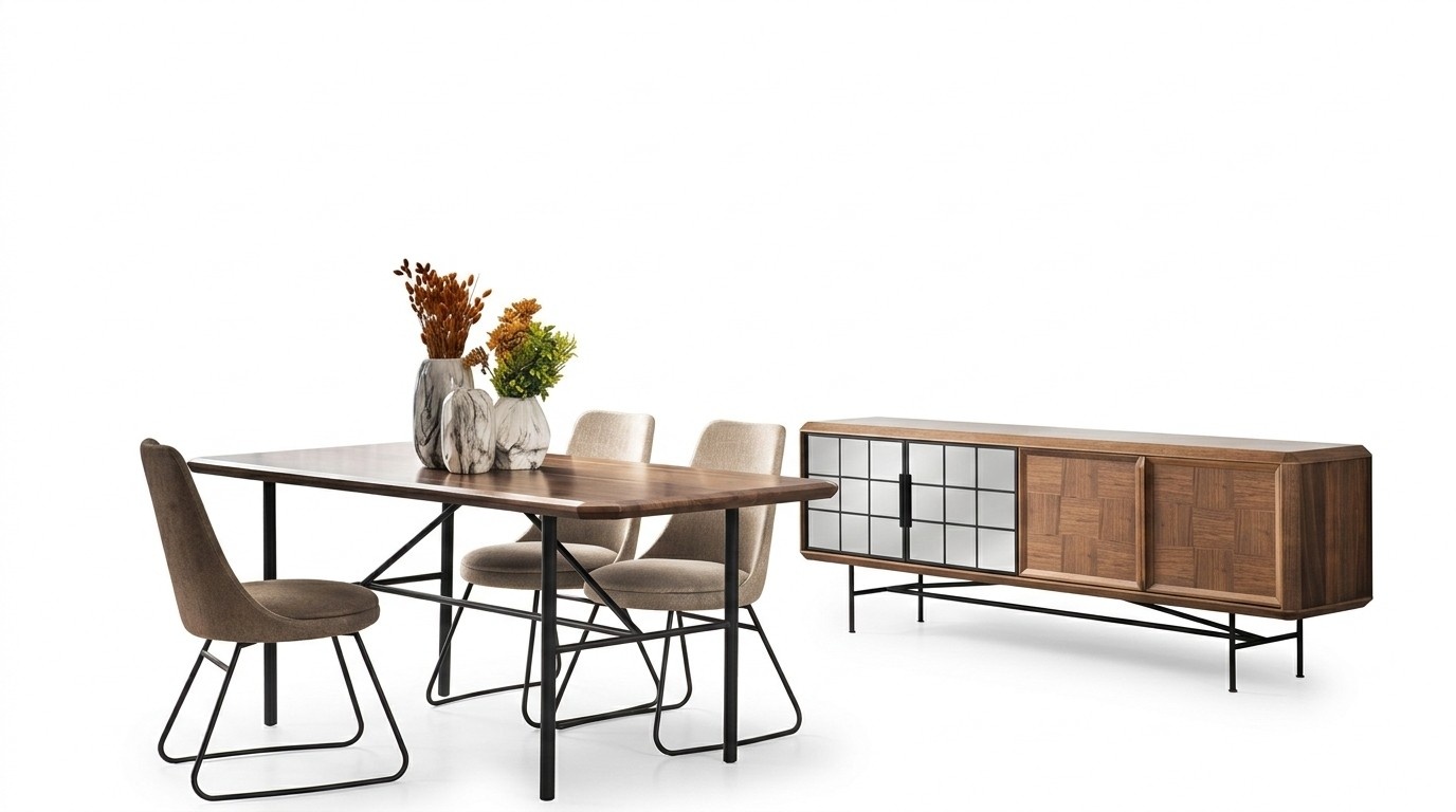 Dining area Dining group Dining table set 8 pcs Dining room Brown wood Stylish