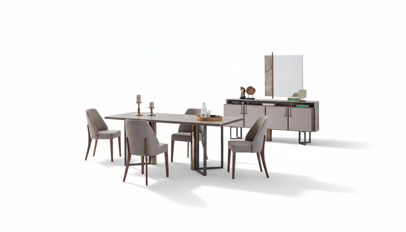 Dining group dinette dining table chairs wood gray dining room 9-piece sideboard